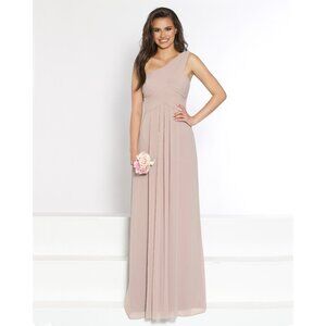Long Chiffon One Shoulder Bridesmaid Dress Cappuccino Size 10. With Pockets